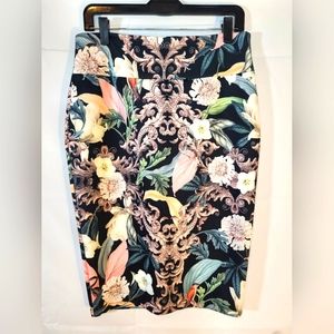Thalia Sodi Scuba Pencil Skirt Printed 420 Floral Damask Print Botanical Garden